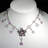 Purple Amethyst Austrian Rhinestone Bridal Flower Antique Silver Tone Necklace and Earrings Set