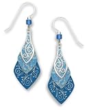 Blue 3-part Necktie Silver Overlay Earrings, Handmade in USA by Adajio Sienna Sky 7445