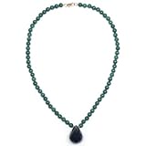 14k Yellow Gold 6mm Malachite Bead and Black Onyx Drop Pendant, 17