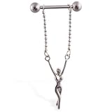 Nipple ring with dangling woman, 14 ga,sold individually