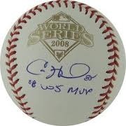 Cole Hamels Autographed Hand Signed 2008 World Series Baseball W/mvp Phillies