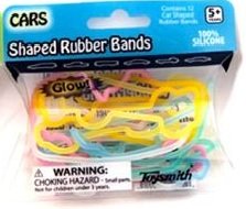 Pack of 12 GLOW-In-The-Dark CARS Shaped Rubber Band Bracelets