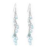 Chain Dangles with Genuine Blue Topaz Briolette Gemstone Sterling Silver Hook Earrings