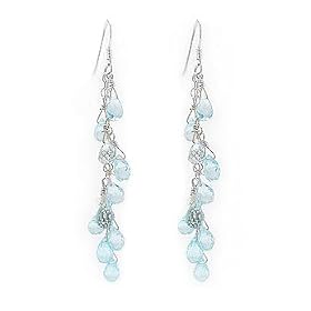 Chain Dangles with Genuine Blue Topaz Briolette Gemstone Sterling Silver Hook Earrings by 