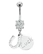 HORSESHOE OUTLINED IN CLEAR GEMS & LUCK CHARM BELLY RING