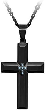 1/20 ct. tw. Blue Diamond Cross Pendant in Black Ion-Plated Stainless Steel