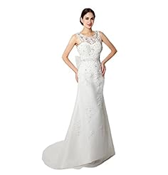 Mermaid Scoop Neck Sleeveless Tank Beaded Applique Lace  Backless Tulle  Dress with a Court Train  With a Bow(s)