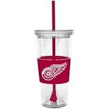 NHL Detroit Red Wings 22 Ounce Insulated Tumbler with Rubber Sleeve and Stir Straw