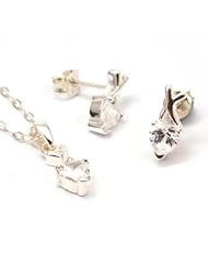 Toc Sterling Silver Cz Heart Earrings and Pendant Set 16 Inch Chain