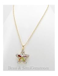 Flower Amethyst Necklace In Brass
