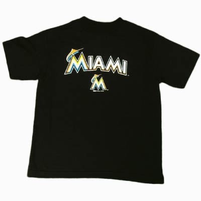 MLB New Logo Florida Miami Marlins Black T Shirt Shirt Youth Kid Child Medium MD