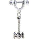 SMALL 16 Gauge SKULL AXE DANGLE Nipple Ring 5/16 Inches 3mm