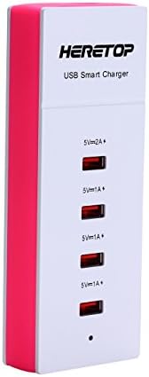 Heretop 4 Port High Speed USB Smart Charger Adapter for iPhone 5S 5 4S, iPad, Samsung Galaxy, HTC, Nexus, Motorola, Cellphone, Tablets (Red+White)