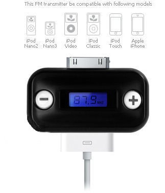U-Bop FM-tune Transmitter with Integrated Blue LCD Screen (Black) For Apple iPhone 4gb , 8gb , 16gb , iPhone 3G, 3GS , Ipod Touch , iPod Nano , IPod Classic