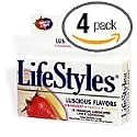 LifeStyles Extra Fun Brand 2712 Assorted Flavor Condoms, Variety Pack of Strawberry, Vanilla, and Banana Flavors, 12-Count Boxes (Pack of 4)