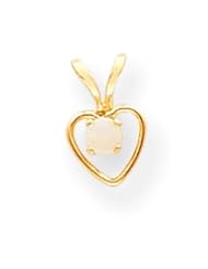 14k Gold 3mm Opal Heart Necklace