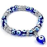 Evil Eye Glass Beads Bracelet with Rhinestone Spacers