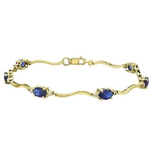Created Sapphire Bracelet with Diamond 3.55 Carat (ctw) in 10K Yellow Gold by