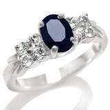 1.14ct. Natural Black Sapphire & White Topaz 925 Sterling Silver Engagement Ring