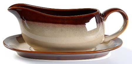 Sango Nova-Brown Gravy Boat and Underplate (Relish), Fine China Dinnerware