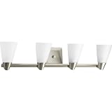 Progress Lighting P2808-09 Rizu Four Light Bath Vanity, Brushed Nickel Finish with White Glass