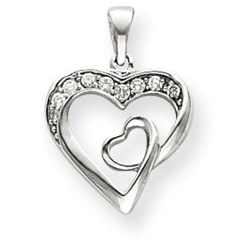 31IkZK0H%2B8L 14k White Gold Diamond Double Heart Pendant