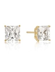 7mm New Sterling Round Cut CZ Studs Gold Earrings