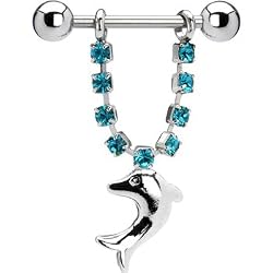 Zircon Blue Gem Dolphin Nipple Ring