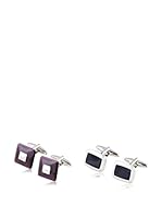 SILVIO SILVANI Dos Pares Gemelos Clásicos Con Piedra Negra Y Piedra Morada Negro / Morado