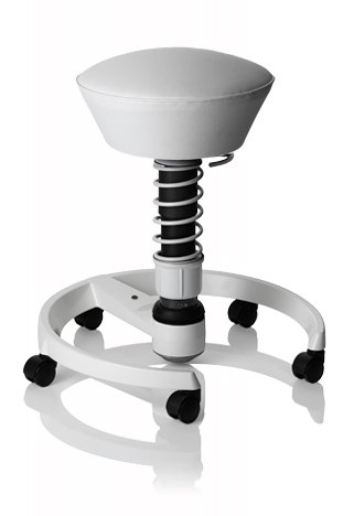 SWOPPER CARE 3D-Aktiv-Bürostuhl Hocker Sitzpolster Normal, Farbe weiß, Fussring mit Speedrollen, Feder MEDIUM, Basis weiß, Federfarbe weiß (SWOPC16RS)