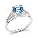 14k White Gold Blue Topaz and Diamond Ring