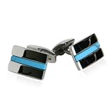 Polished Stainless Steel Cufflinks with Turquoise Stripe with Presentation Box