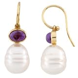 14K Yellow or White Gold Paspaley South Sea Cultured Pearl and Amethyst Earrings - Various Sizes