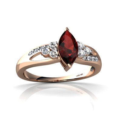 14k Rose Gold Marquise Genuine Garnet Antique Style Ring