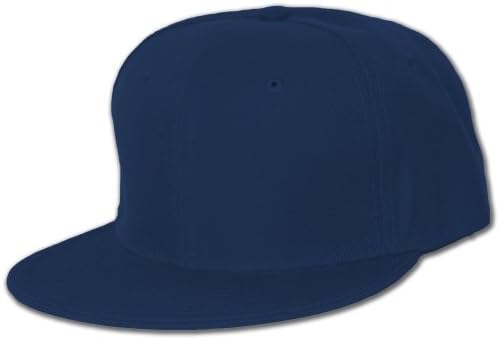 Plain Fitted Flat Bill Hat - Navy