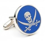 Blue Calico Jack Pirate Skull Cufflinks Cuff Links