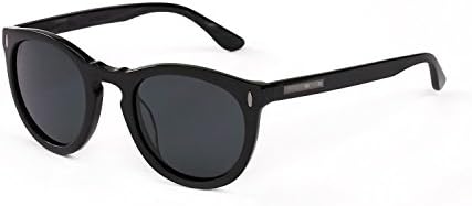 Hang Ten Gold Classic Key Hole HTG1017 C1 Polarized Round Sunglasses, Metallic Black, 55 mm