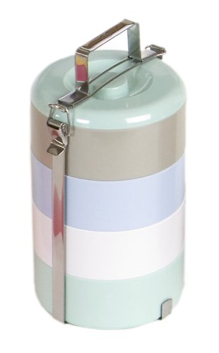 Large Round Bento Box, White, Grey, Blue, Green
