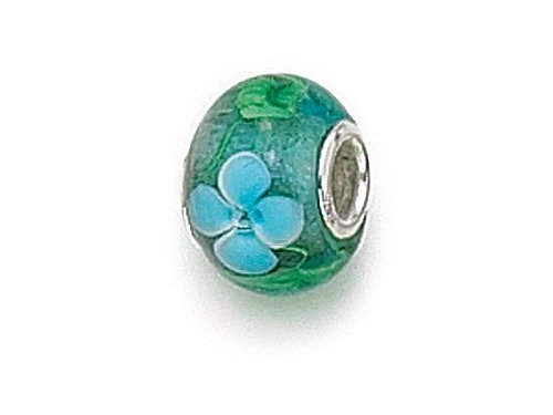 Zable(tm) Sterling Silver Green/Blue Flower Murano Glass Bead / Charm