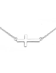 Solid 925 Sterling Silver Sideways Cross 16" - 18" Necklace