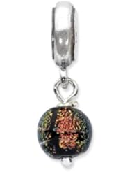 Sterling Silver Orange Dichroic Glass Dangle Charm