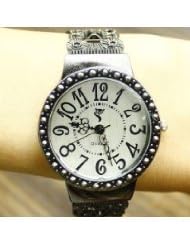 Retro Style Big Scale & Round Dial Carve Patterns Band Bracelet Watch - BY ninetong