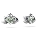 14K White Gold Heart Genuine Green Amethyst Celtic Claddagh Earrings