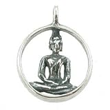 Three Dimensional Seated Young Buddha in Sterling Silver in Round Pendant, #9066
