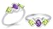 Jewelry : Oval Princess Cut Amethyst Peridot Three Stone Ring Sterling Silver