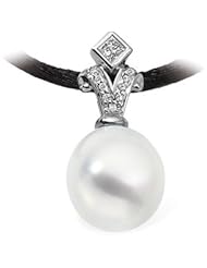 CleverEves 18K Palladium White Gold 1 4 Ct Tw 12.00 mm Fine South Sea Cultured Pearl And Diamond Pendant
