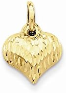14k Yellow Gold Diamond-cut Puffed Heart Charm