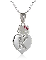 Hello Kitty Girls Crystal and Enamel Initial Pendant Necklace, 18"
