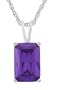 Platinum Plated Sterling Silver 12 x 8mm Emerald-Cut Purple Cubic Zirconia Pendant, 18"