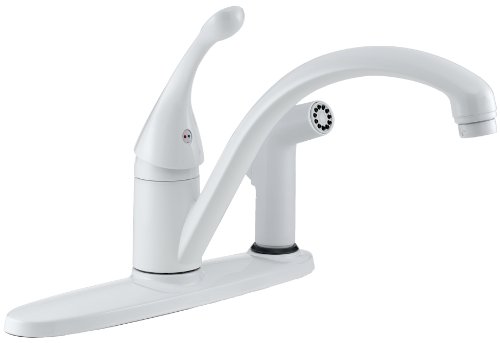 Delta Collins 340-WH-DST Single Handle Kitchen Faucet with Integral Spray, White